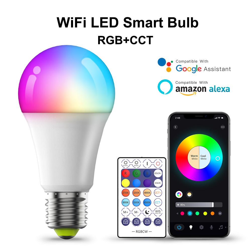 Smart Light Bulbs Group control E27 B22 800LM Color Changing RGBCW LED Light Bulb Works with Alexa Google Home2527