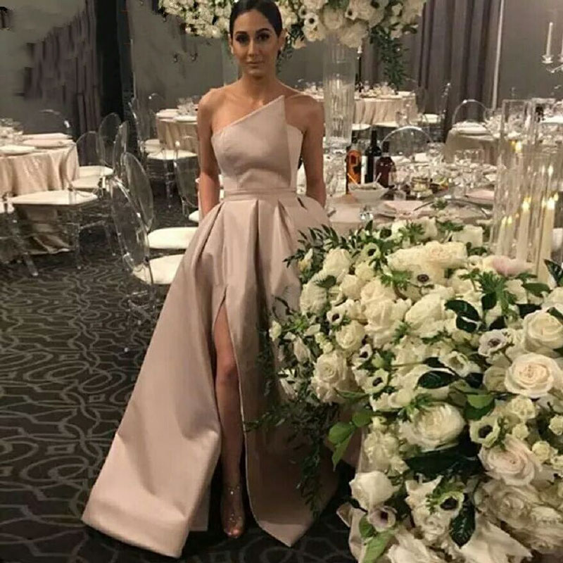 Ny ankomst aftonklänning formell vestido noiva sereia prom party klänningar klänningar mantel de soiree klänning lyxig rink rosa sido slits satin snörning upp