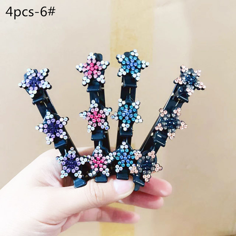 Braided Hair Clips Fashion Sparkling Crystal Stone Bangs Side Barrettes Elastic Duckbill Hair Claw With 3 Small Pins For Daily