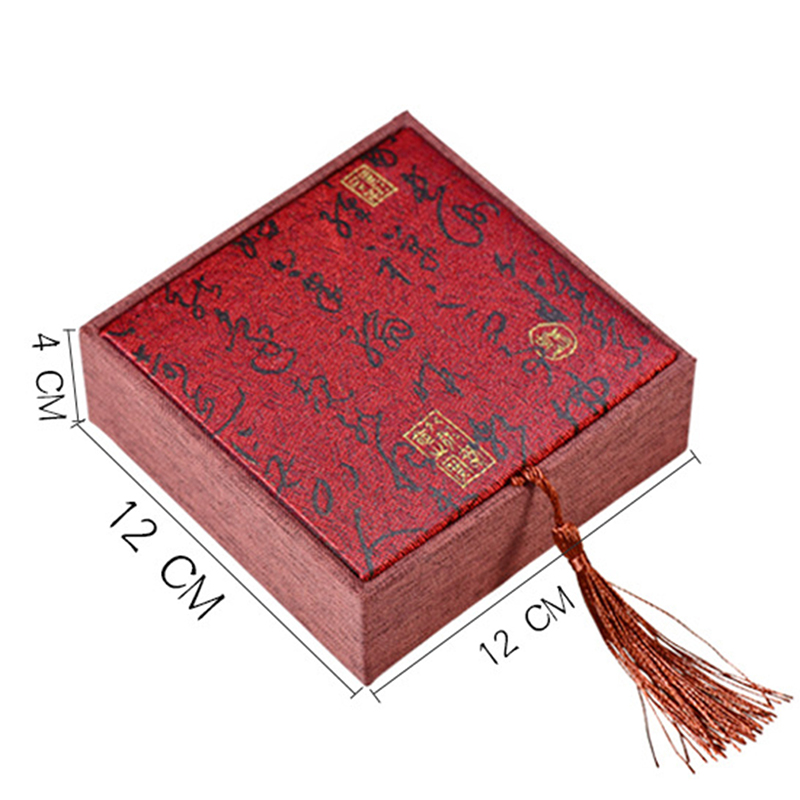 Ancient Poetry Jewelry Packaging Box Wooden Linen Fringed Buddhist Bracelet String Packing Box