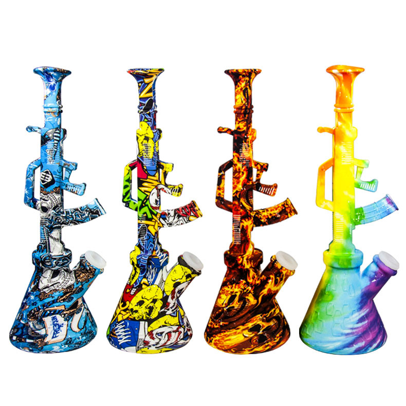 Vatten￶verf￶ring tryckt silikonbong blandad f￤rgade bongs med glassk￥l