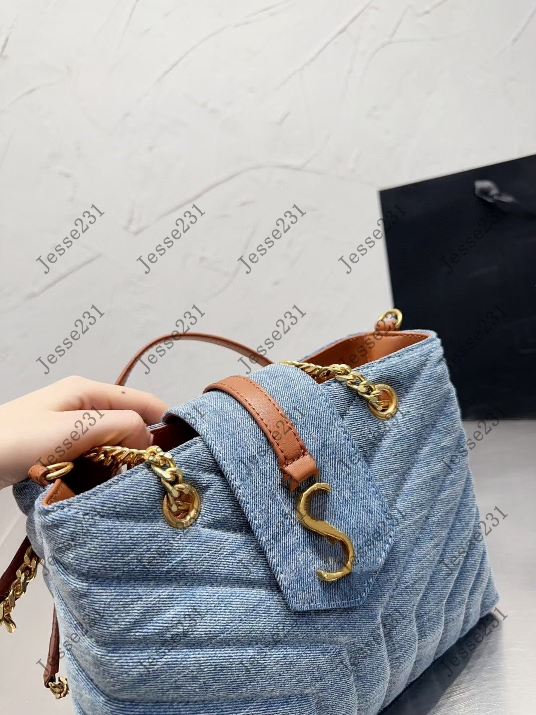 Designer 5A Quality Women Shoulder Bags Lady Denim Fabric Canvas Chains Bag Crossbody Handbags Messenger Shopping Bags Totes Cross body Wallet Purse 26cm With Box