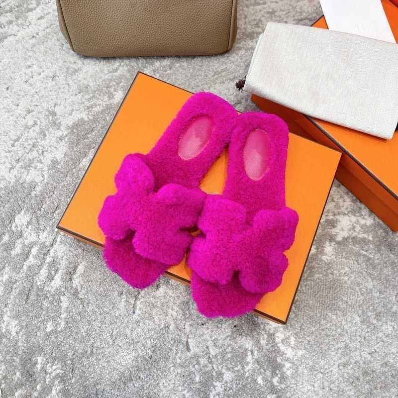

slipper oran furry bear her shoes sandal red 2023 dsigner winter net wool designer slippers teddy lamb women fur one piece flat bottom outer