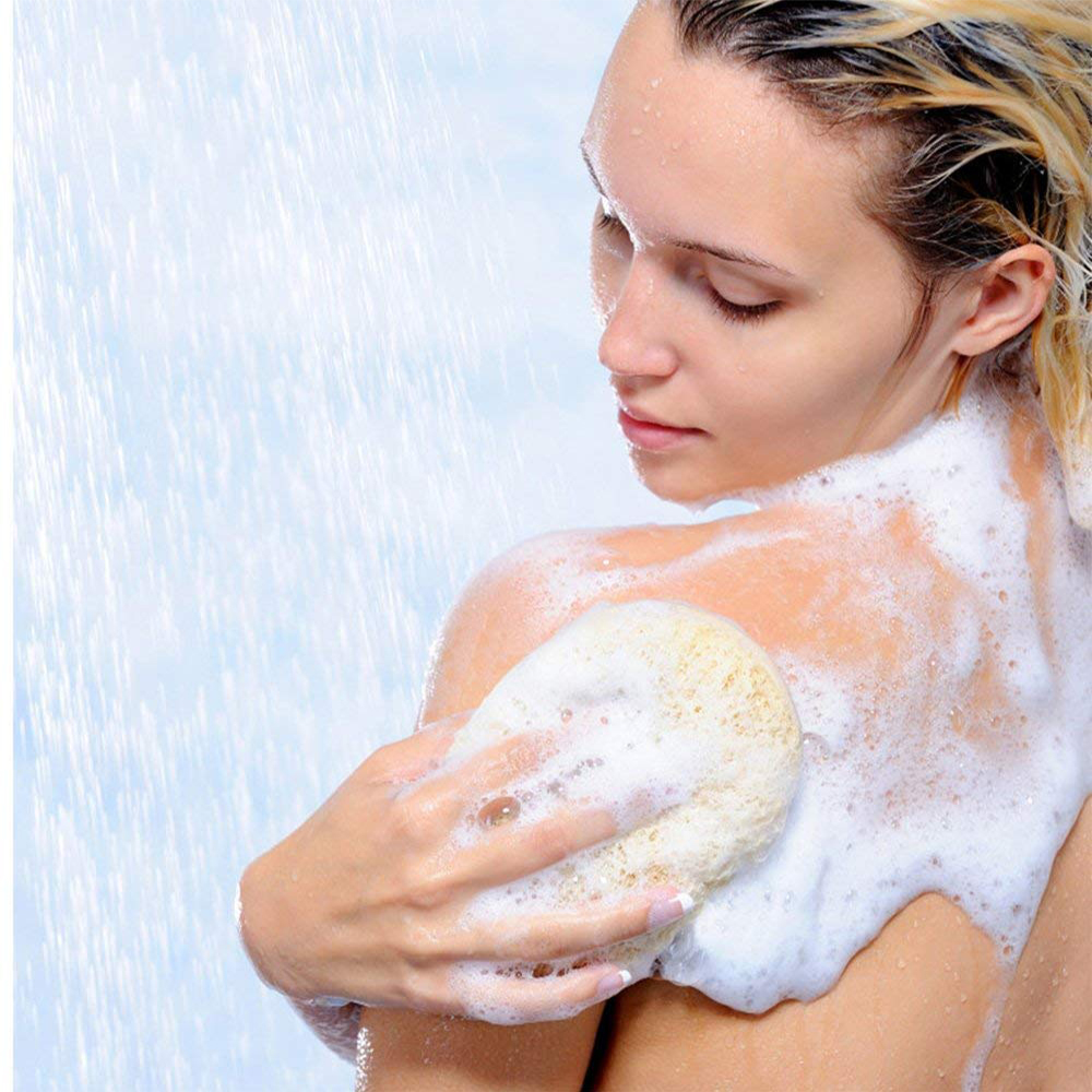 Folha de banho de esponja de bucha natural esfoliante limpeza de limpeza corporal massagem escova reutilizável Gel Gel Scrubing Dispositivo