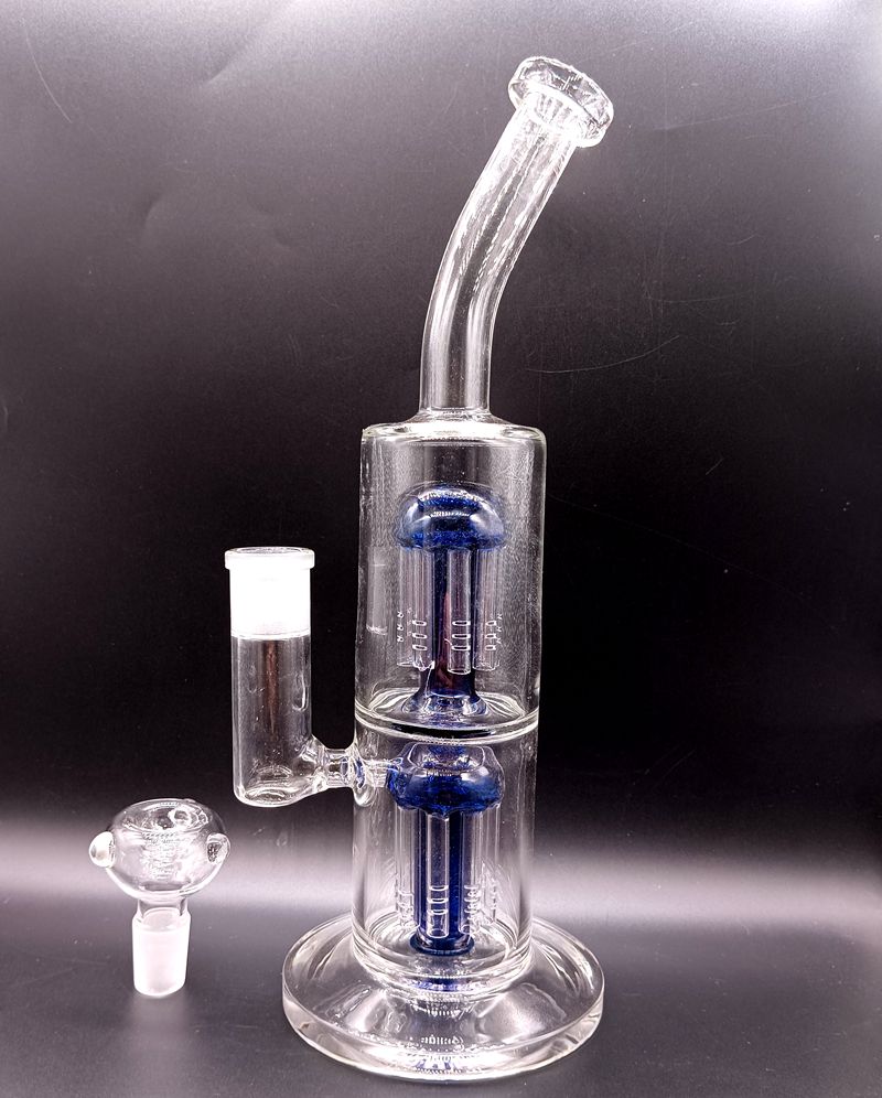 12 Inch Blauw Glazen Waterpijp Waterpijpen met Dubbele Arm Boom Perc Olie Dab Rig Shisha Rookpijpen