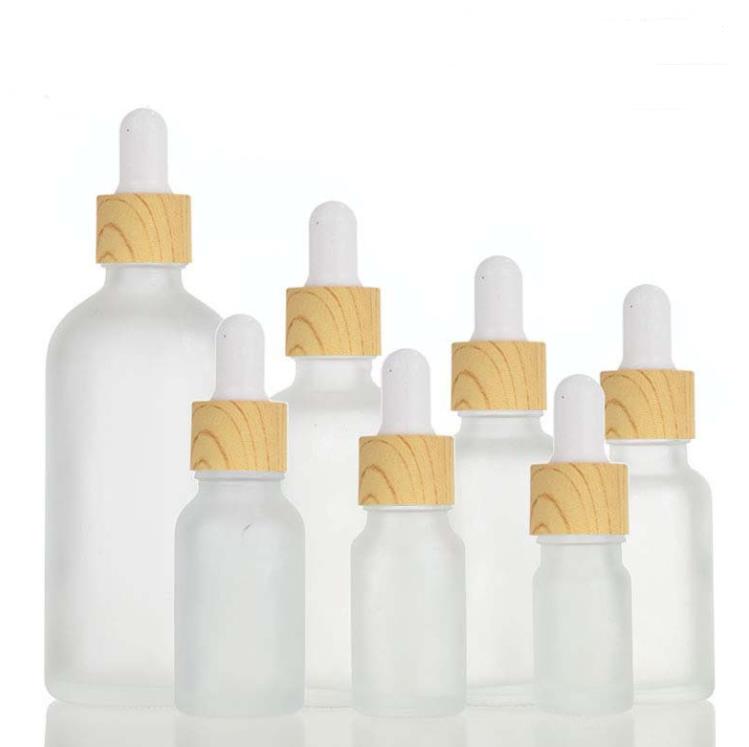 Frosted Glass Essential Oils Perfume bottles with Woodgrain Cap Reagent Eye Dropper Aromatherapy Liquid Containers 10ml 30ml 50ml 100ml SN301