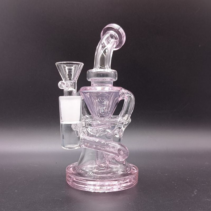 Mini Pink Glass Bong Hookahs Oil Dab Rig Water Recycler Pipes for Smoking with Female 10mm Joint