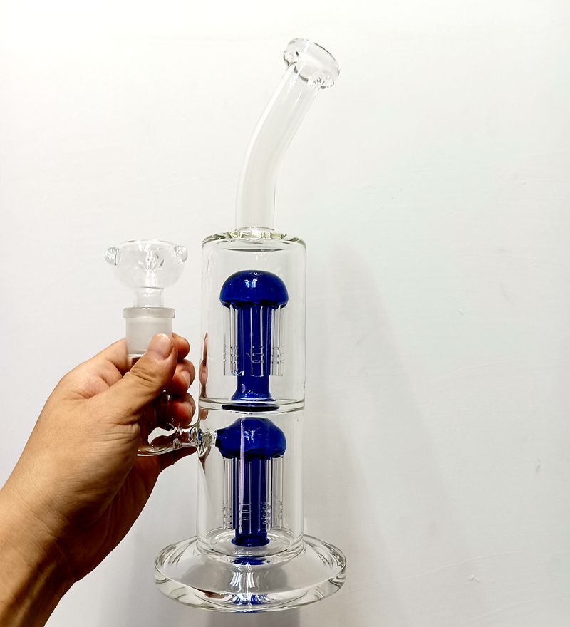 12 Inch Blauw Glazen Waterpijp Waterpijpen met Dubbele Arm Boom Perc Olie Dab Rig Shisha Rookpijpen