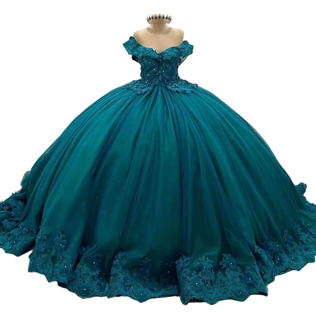 Hunter Green Princess Quinceanera kl￤nningar applikationer ￤lskling bollkl￤nning formell parti prom kl￤nning vestidos de 15 anos