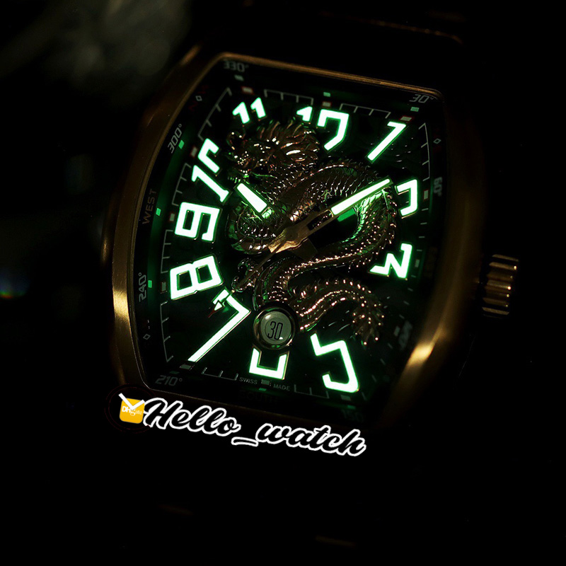 44mm Vanguard V45 Automatik Herrenuhr 3D Dragon King Blaues Zifferblatt Edelstahlarmband Neue Uhren HelloWatch HWFM E242C2