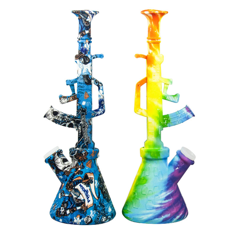 Water Transfer Printed Silicone Bong Mixed Colored Bongs with Glass Bowl
