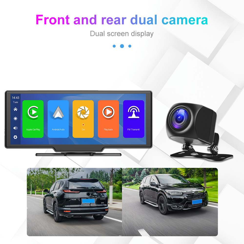 Portatile HD 9.3 pollici Car Video Auto Monitor 64GB DVR Wireless CarPlay Schermo di navigazione Touch Control Display Androidauto Telecamera anteriore e posteriore tutte le auto