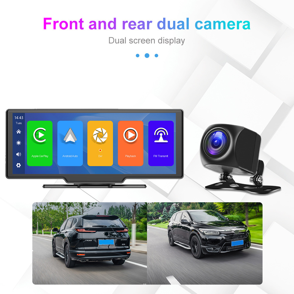 Portable HD 9.3 inch Car Video Auto Monitor 64GB DVR Wireless CarPlay Navigation Screen Touch Control Display Androidauto Front and Rearview Camera for All Cars