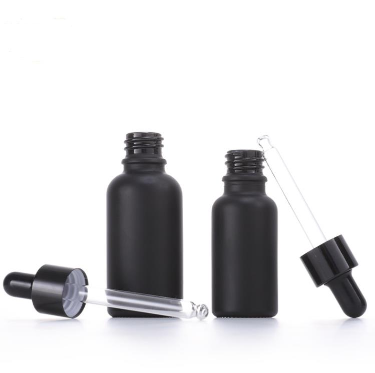 Bouteilles d'huile essentielle en verre noir mat, compte-gouttes avec bouchon en aluminium anodisé brillant, 5ml, 10ml, 15ml, 30ml, 50ml, 100ml, SN307