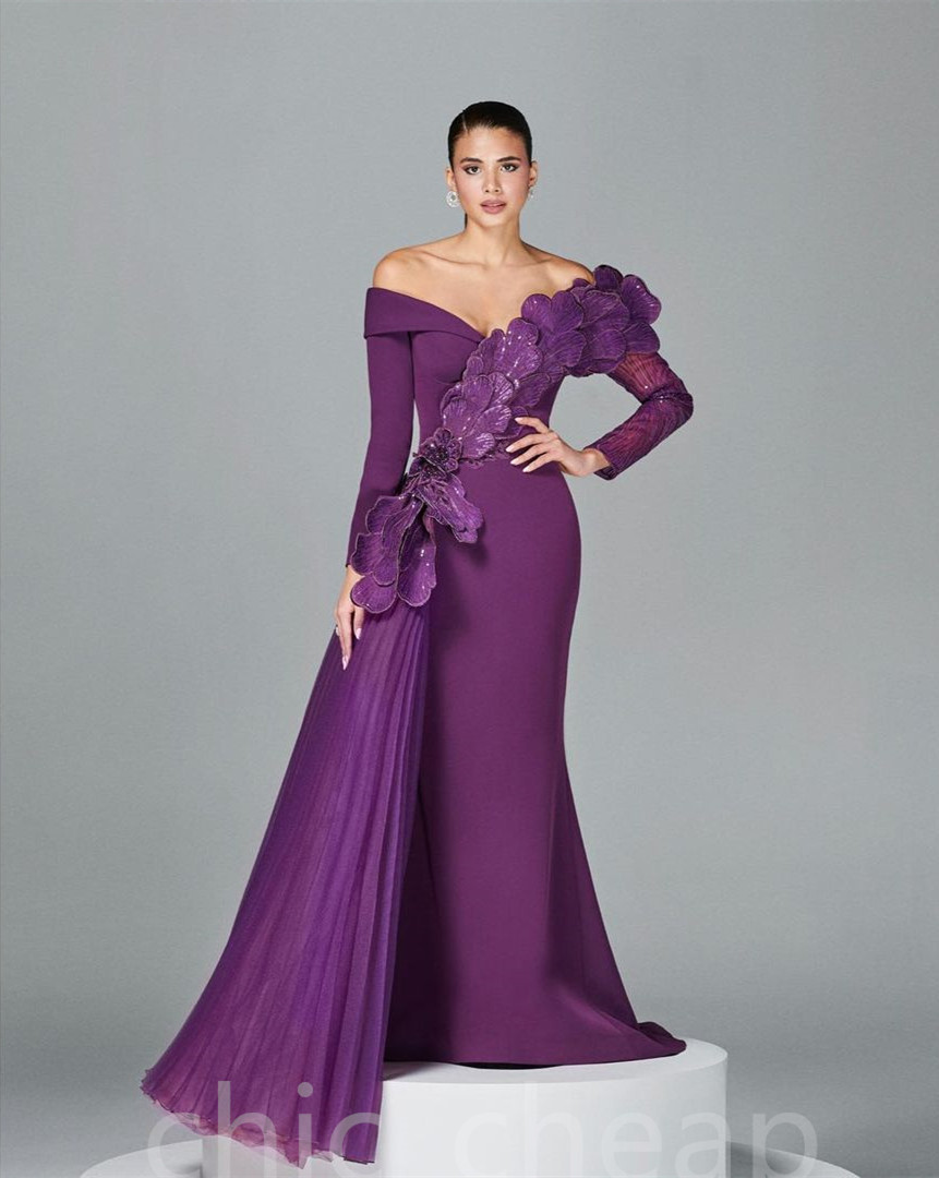 2022 Arapça Aso Ebi Purple Deniz Kızı Balo Elbiseleri Dantel Boncuklu Akşam Partisi İkinci Resepsiyon Doğum Günü Nişan Elbise ZJ333