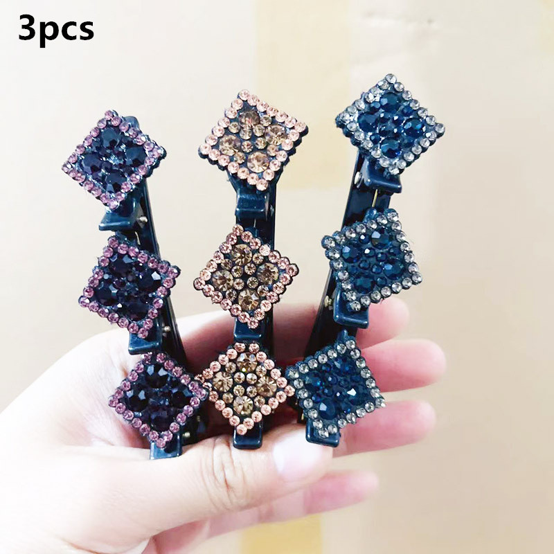 Fashion Hair Clips Sparkling Crystal Stone Braided Hair Pins With Rhinestones Duckbill Claw Headwear Accessories For Woman/Girls