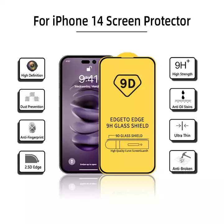 Pellicola salvaschermo a copertura totale 9D ad alta trasparenza iPhone 14 Pro Max 11 12 13 Mini Pellicola protettiva in vetro temperato antigraffio 9H XR XS 7 8 Plus