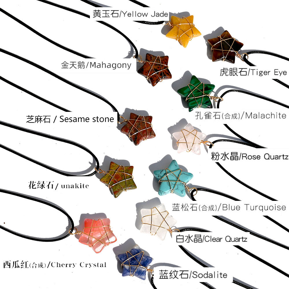 Altın Tel Sargı Yıldız Şekiş Kolye Doğal Taş Karışık Kolye Takı Aksesuarları Toptan satış