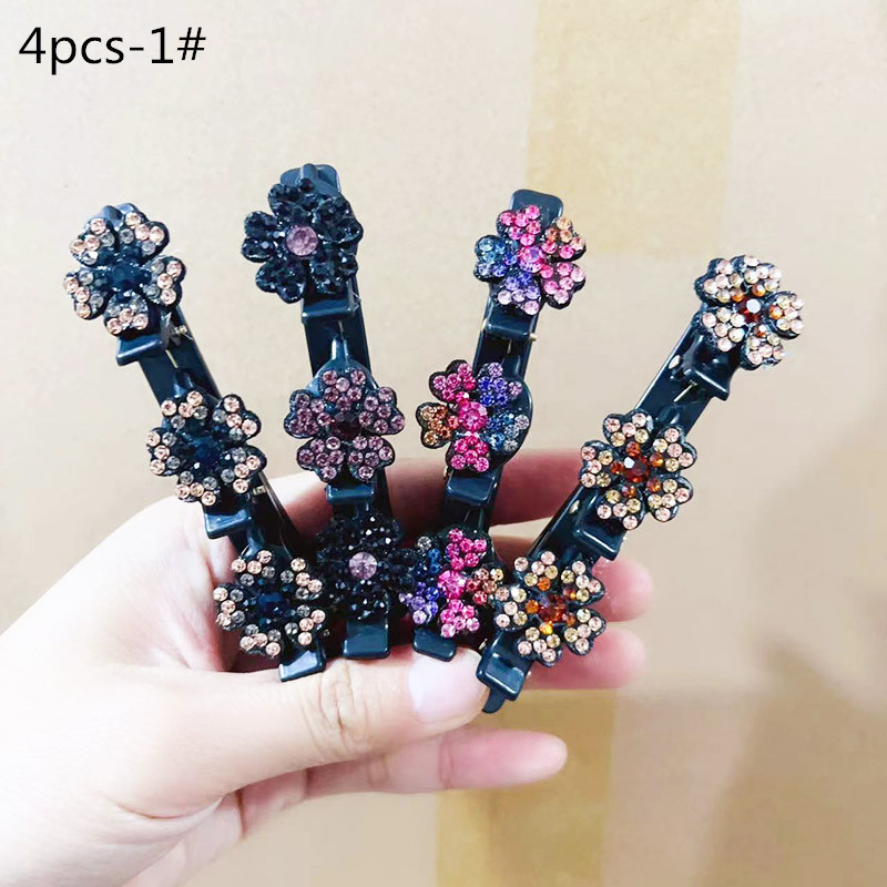 Braided Hair Clips Fashion Sparkling Crystal Stone Bangs Side Barrettes Elastic Duckbill Hair Claw With 3 Small Pins For Daily