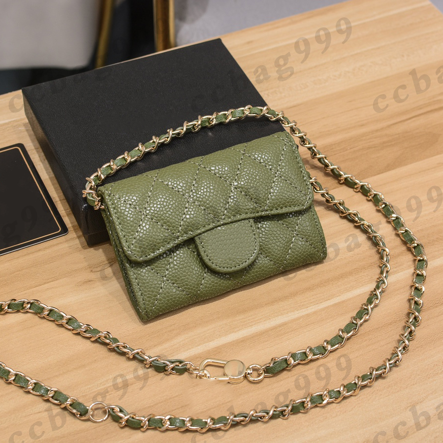 Caviar Mini porte-monnaie avec chaîne sacs à bandoulière en cuir de vachette portefeuilles de créateurs classique matelassé femme petit porte-carte taille Ba203x