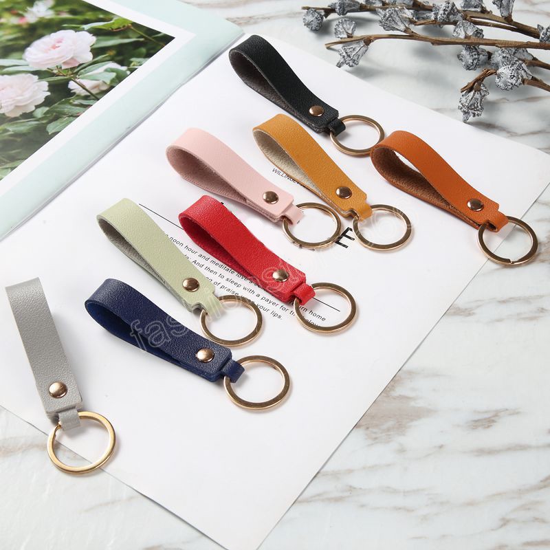 Key Holder Solid Color PU Leather Key Chain Portable Simple All-match Gift Business Keychain