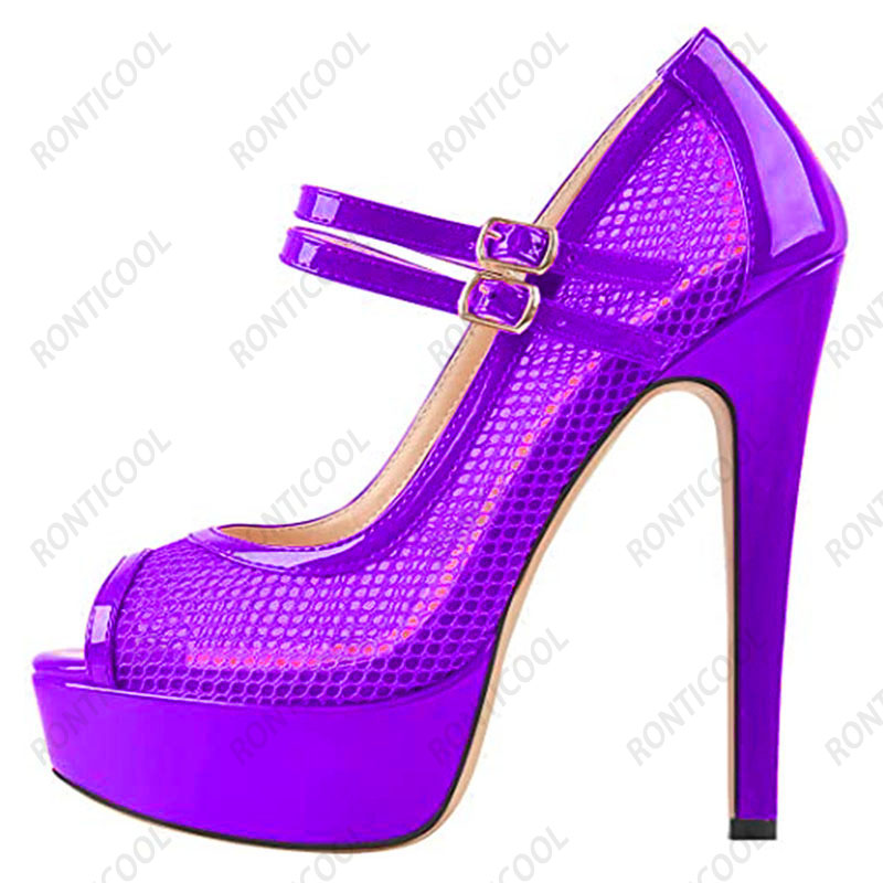 Ronticool Italian Style Women Platform مضخات Air Mesh Stiletto Heels Peep Tee Red Night Club Shoes US بالإضافة إلى حجم 35-52