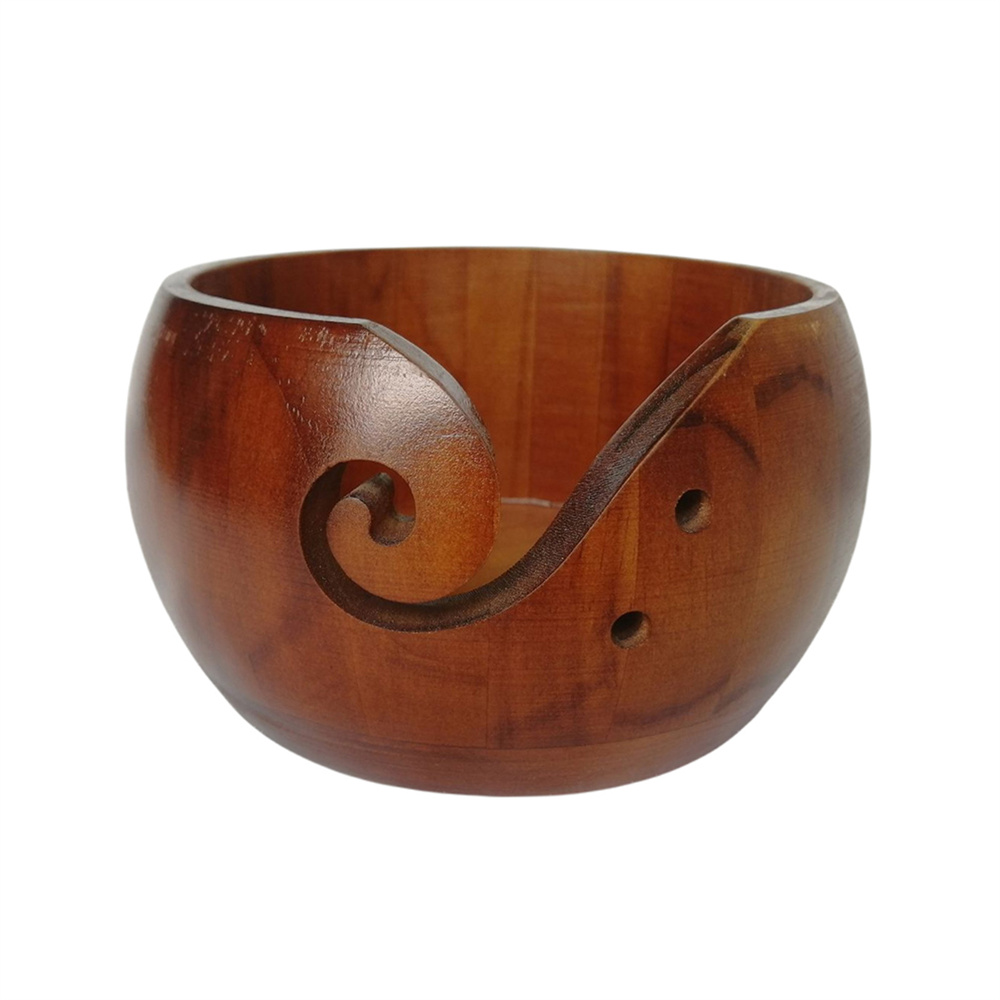 Ткань швейная деревянная пряжа чаша 6 х 3 дюйма вязание миски с отверстиями для хранения ручной работы в крючке