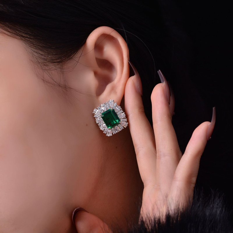 Stud OEVAS 100% 925 Sterling Silver 911mm Emerald High Carbon Diamond Earrings For Women Sparkling Wedding Fine Jewelry Gifts 2211202n