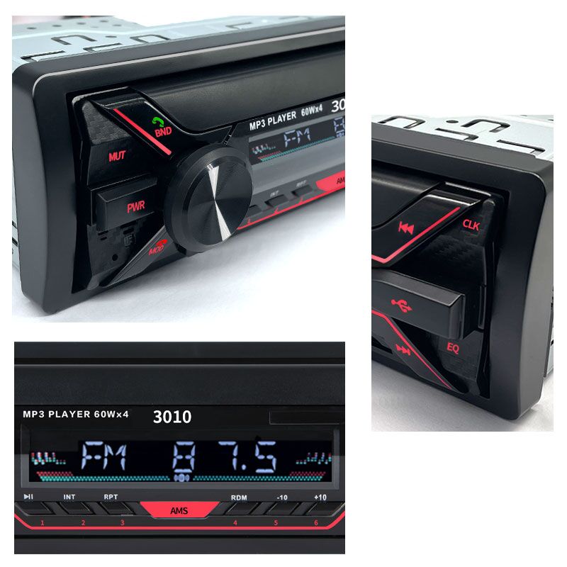 Rádio do carro áudio 1din bluetooth estéreo mp3 player receptor fm 60 wx4 com luzes coloridas aux/usb/tf cartão no kit de painel