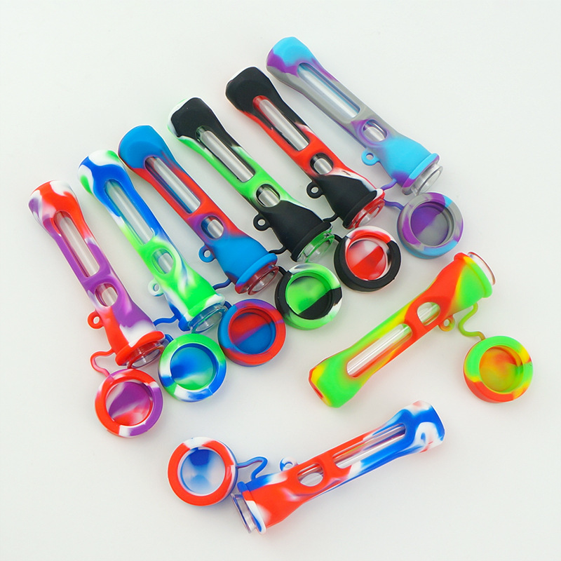 Smoking pipes Color Printing Silicone Pipe Tabacoo Hand Glass Style Bongs Heat Pipe Wax Oil Rig