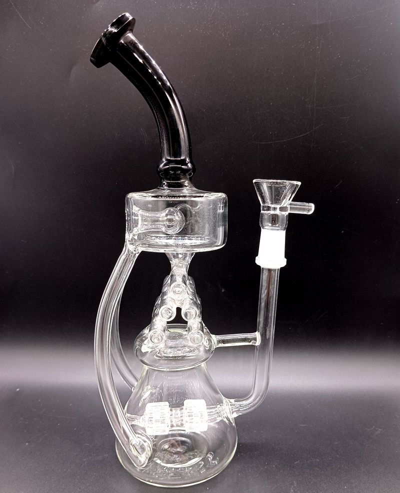 12 polegadas de vidro Bong Hookahs com pneu duplo Perc Water Recycler Oil Dab Rig Masculino 14mm Tubos de fumo