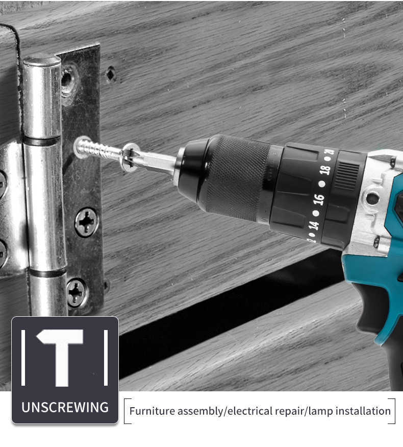 Hochleistungs-Bürsten-Lithium-Elektro-Schlagbohrschrauber, wiederaufladbar, 13 mm Pistole, Stahlfarbe