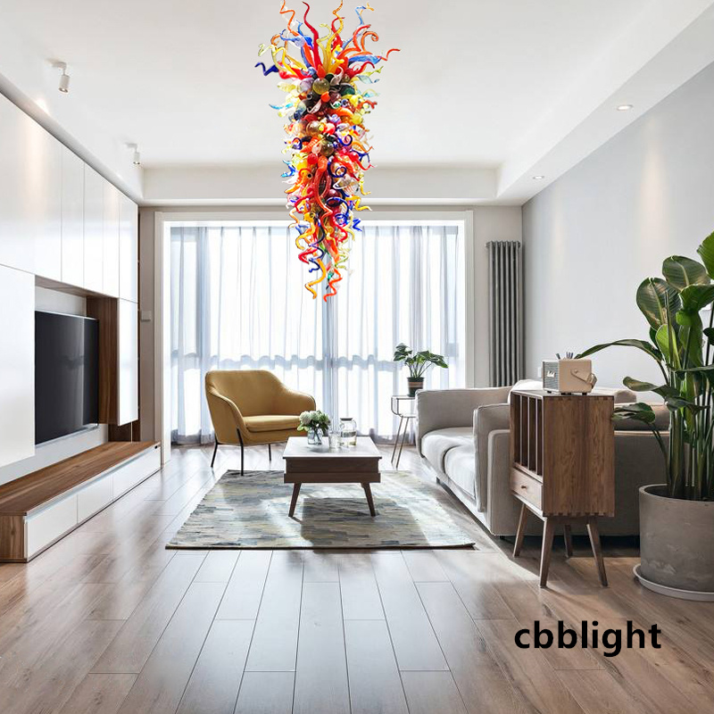 Nordic Style Pendant Lamps Multicolor 36x100 Inches CE UL Certificate Handbl￥st glaskronor LED -belysning Deluxe Handicraft Crystal Chandeliers LR1307