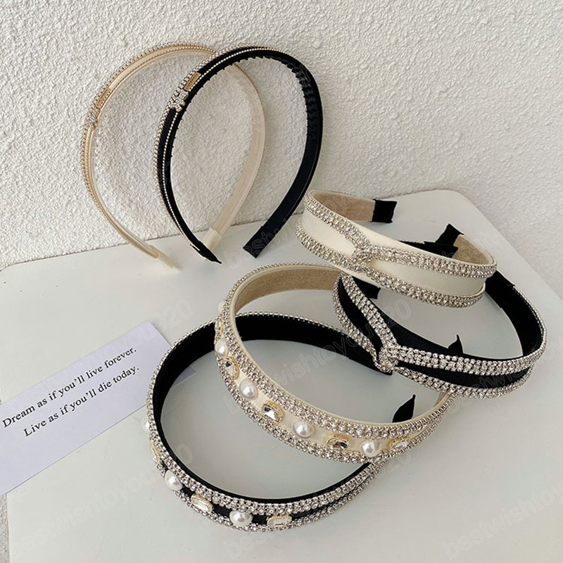 Pearl Crystal Women Hair Hoop Luksusowy łańcuch krążkowy Błyskawiczny Polej Pełny wiertło Koreańskie Dziewczęce Akcesoria do włosów