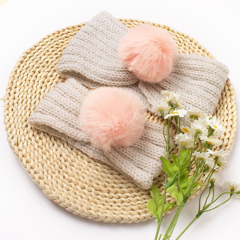 Bandeau élastique à gros Pompon pour bébé et mère, Turban doux, chauffe-oreille, tricot, accessoires pour cheveux, décor de noël