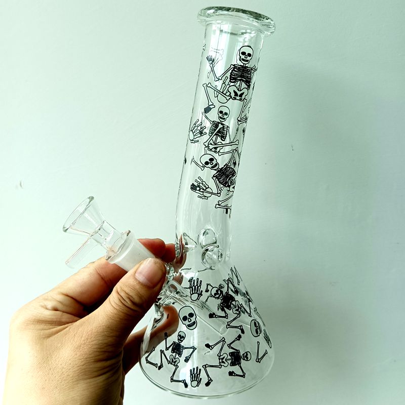 Mini Glass Bong Beaker Hookahs med handmålning Skalle Rökning Dab Rig Shisha Pipes With Bowl