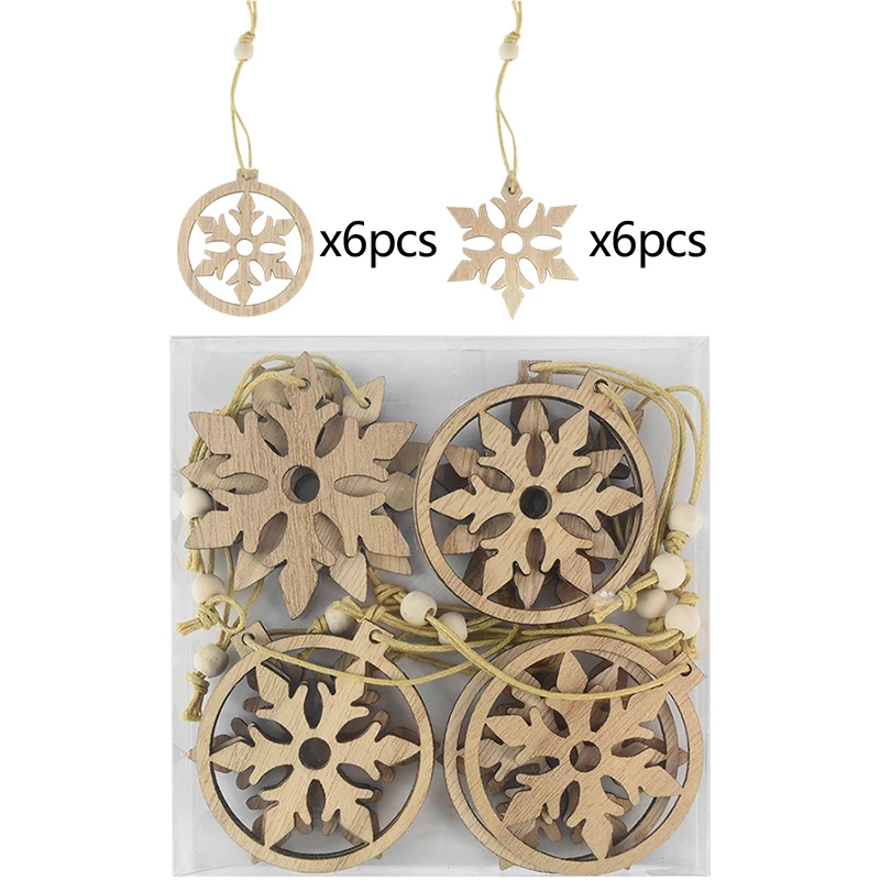 set Hollow Christmas Ornaments Wooden Snowflakes Pendants Hanging DIY Craft Unfinished wood Cutout Christmas Tree Decoration1959695