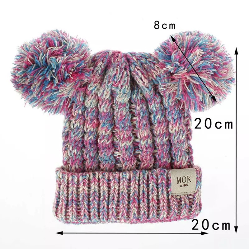 UPS Kid Knit Crochet Beanies Hat Girls Soft Double Balls Winter Warm Hat Outdoor Baby Pompom Ski Caps xcaweFY3537 GC1124x2