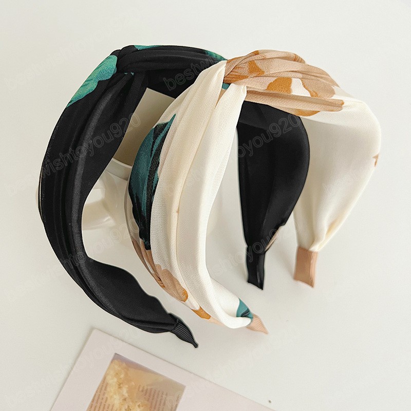 Turban à nœud central, cerceau pour cheveux, accessoires pour cheveux, large côté, imprimé Floral, cerceaux de tête en tissu Floral