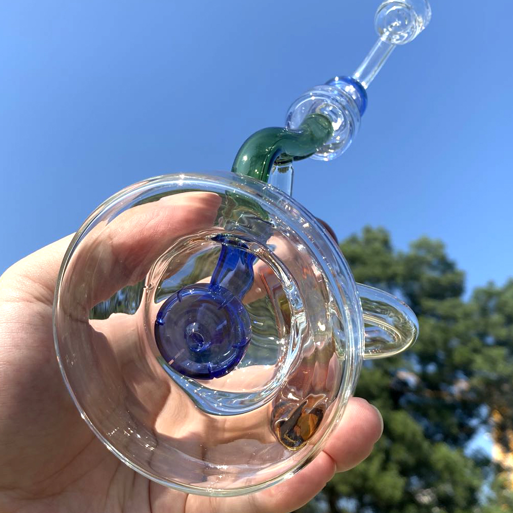 Coole Glas-Dab-Rig-Bong-Wasserpfeife, 7 Zoll hohe, dicke Glaswasserpfeife mit doppeltem Duschkopf und Quarz-Knallern