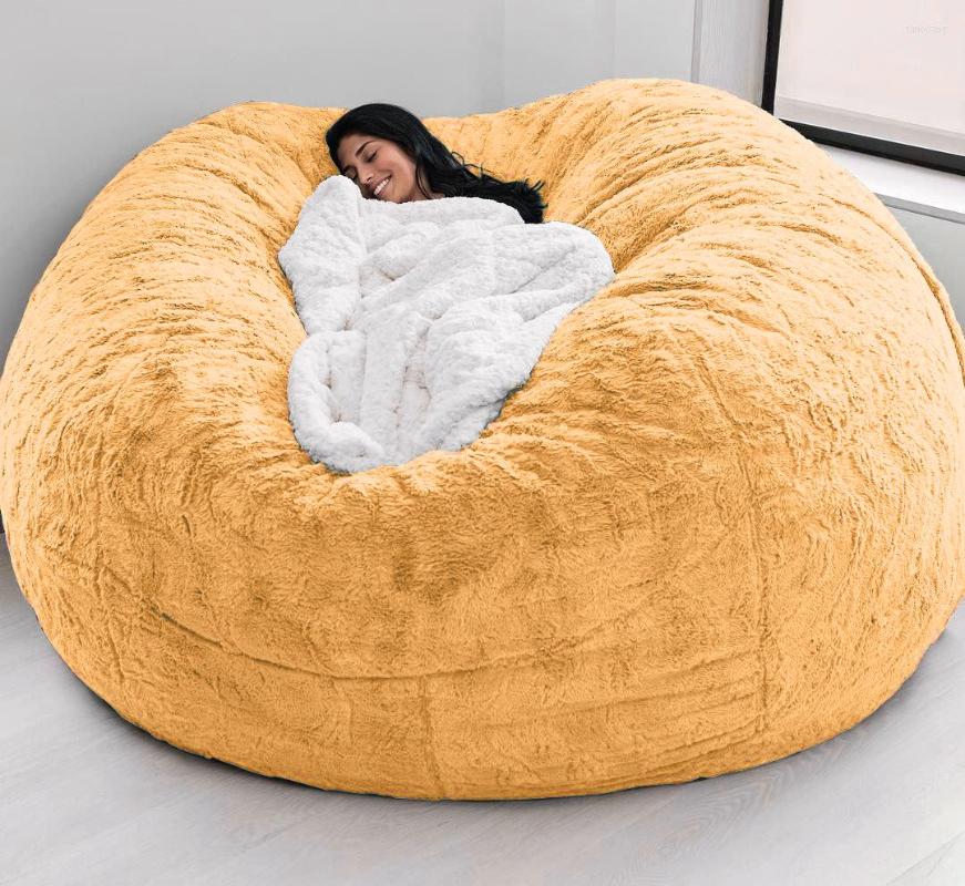 Chair Covers Super Large 7ft Giant Fur Bean Bag Cover Living Room Furniture Big Round Soft Fluffy Faux BeanBag Lazy Sofa Bed Coat312E