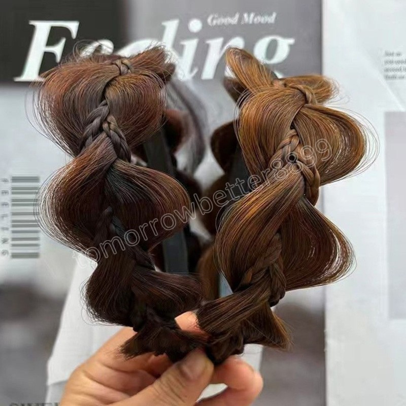 Parrucca a treccia intrecciata a tre fili Fascia capelli a pressione Cerchio capelli a tesa larga Accessori capelli da donna fatti a mano ragazze