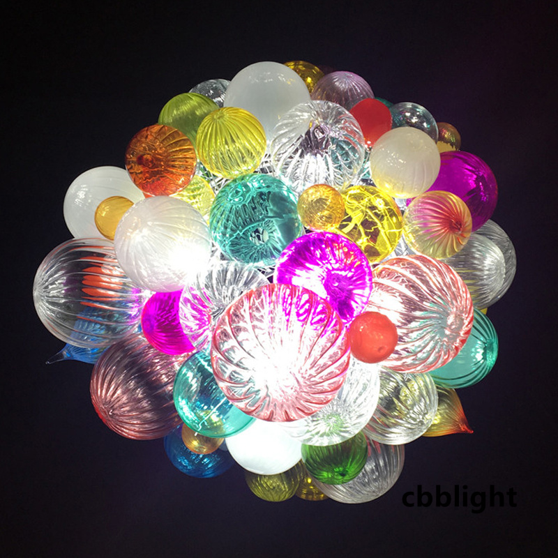 مصابيح قلادة حديثة متعددة الألوان مركبة الكرة زجاجية DIA16/20 بوصة Chihuly على طراز الثريات يدويًا ثريا الزجاج الخفيفة الزخرفية LR1299