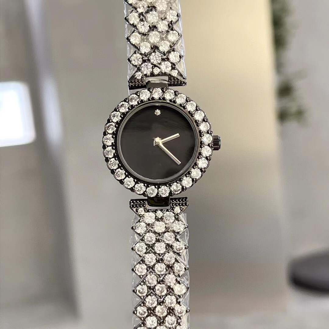 Luxury Women Full Diamond Strap Watch Senior Stitching Grid Zircon Watches Stainless Steel Quartz Wristwatch Female Geometric Circle Clock 26mm
