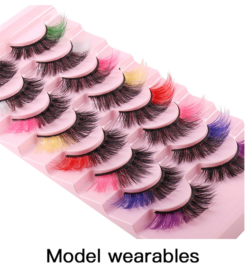 Colored False Eyelashes Extension Reusable Thick 8D Full Strip Lash Dramatic Wholesale Fluffy Faux Mink Lashes