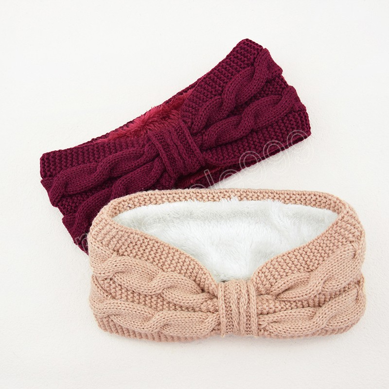 Bandeau croisé avec nœud tricoté pour femmes automne hiver filles accessoires de cheveux en peluche bandeau élastique