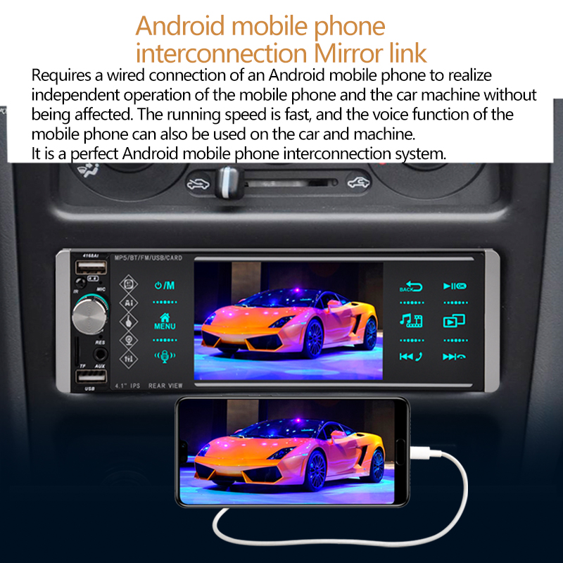 1din MP5-Player Touch-Autoradio RDS AM FM 4-USB Bidirektionale Verbindung 5,1/4 Zoll Unterstützt Android 10 Mirrorlink
