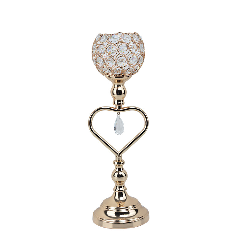 Bougeoirs en cristal, chandelier en fer et en métal, décorations de mariage romantiques en forme de cœur, ornements
