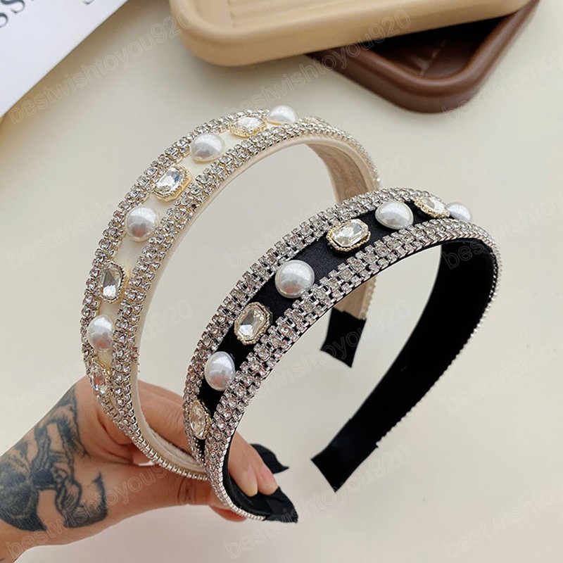 Pearl Crystal Women Hair Hoop Luksusowy łańcuch krążkowy Błyskawiczny Polej Pełny wiertło Koreańskie Dziewczęce Akcesoria do włosów