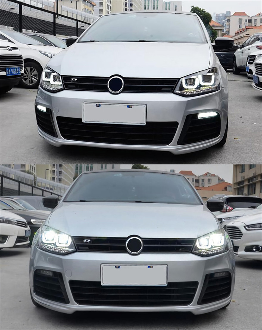 Pièces de phares de voiture pour VW Polo 20 11-20 18 LED, remplacement de phare avant DRL, projecteur de lumière diurne, lifting